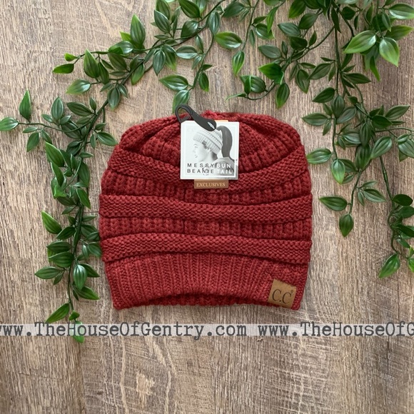 CC Boutique Accessories - Maroon MESSY BUN CC Beanie